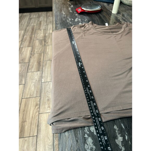 Yee Womens Top Small Oversized Brown Asymmetrical Hem Stretch Comfort - Picture 4 of 7